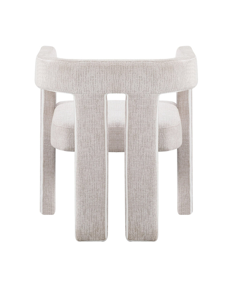 Upholstered Eris Dining Chair in Warm Ecru, back view showing the finished reverse