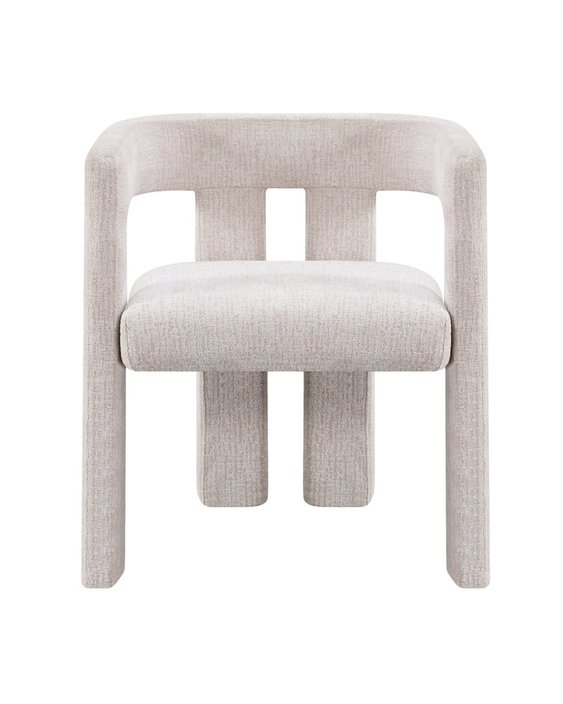 Upholstered Eris Dining Chair in Warm Ecru, front view with plush cushioned seat