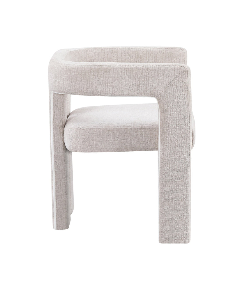 Upholstered Eris Dining Chair in Warm Ecru, side profile showing the plush cushioned seat