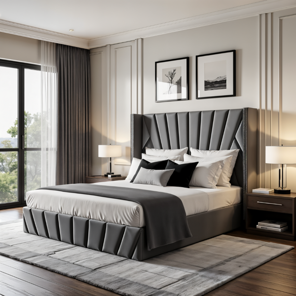 Upholstered Fez Lift Up Storage Bed styled in a bedroom
