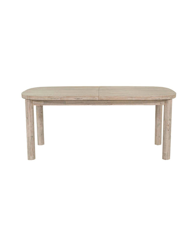 Aykah acacia Gather Extendable Dining Table, front view with four pillar legs