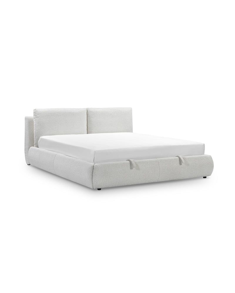 Aykah upholstered Halo Bed in Oyster, three-quarter view