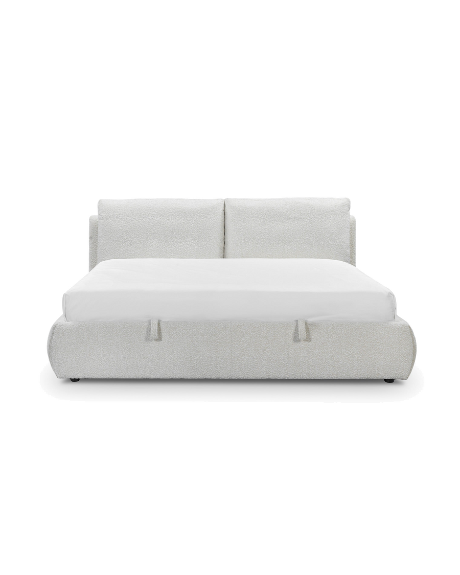 Aykah upholstered Halo Bed in Meringue Boucle, front view