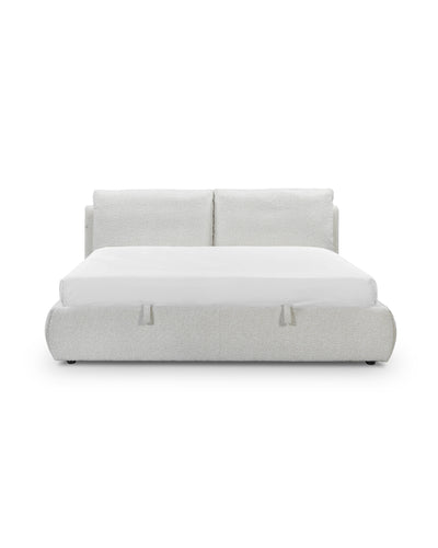 Aykah upholstered Halo Bed in Meringue Boucle, front view