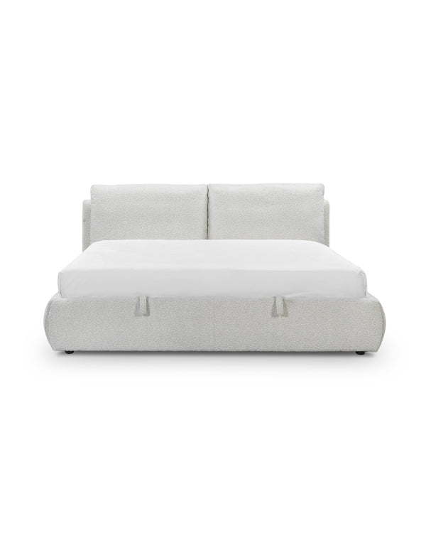 Aykah upholstered Halo Bed in Oyster, front view
