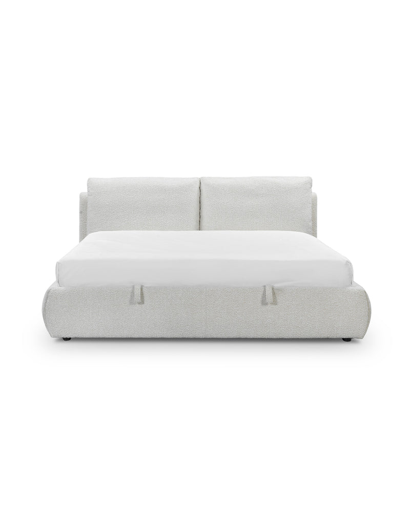 Aykah upholstered Halo Bed in Oyster, front view