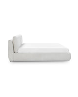 Aykah upholstered Halo Bed in Oyster, side profile showing depth
