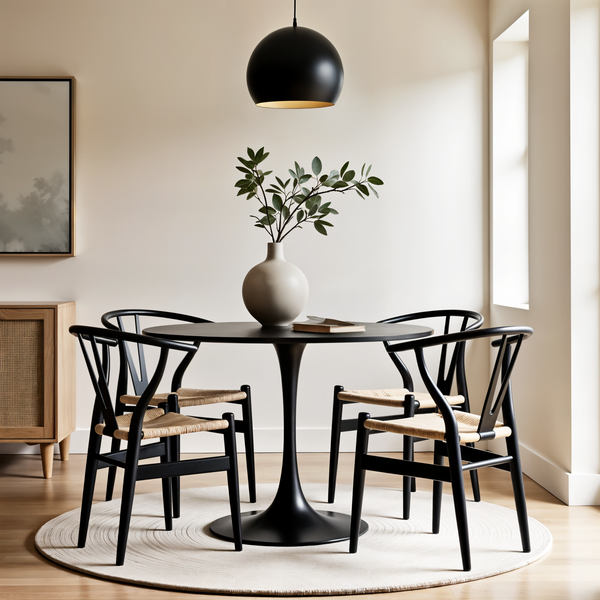 Harlow Dining Chair in Black in a dining room with natural light