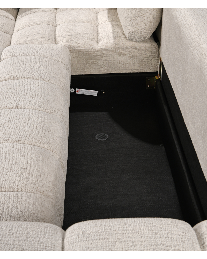 Aykah chenille Harmony Sectional in Ivory Melange, close-up of the base and feet
