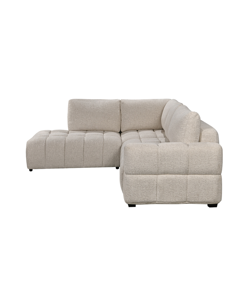 Aykah chenille Harmony Sectional in Ivory Melange, left-facing, side profile showing depth