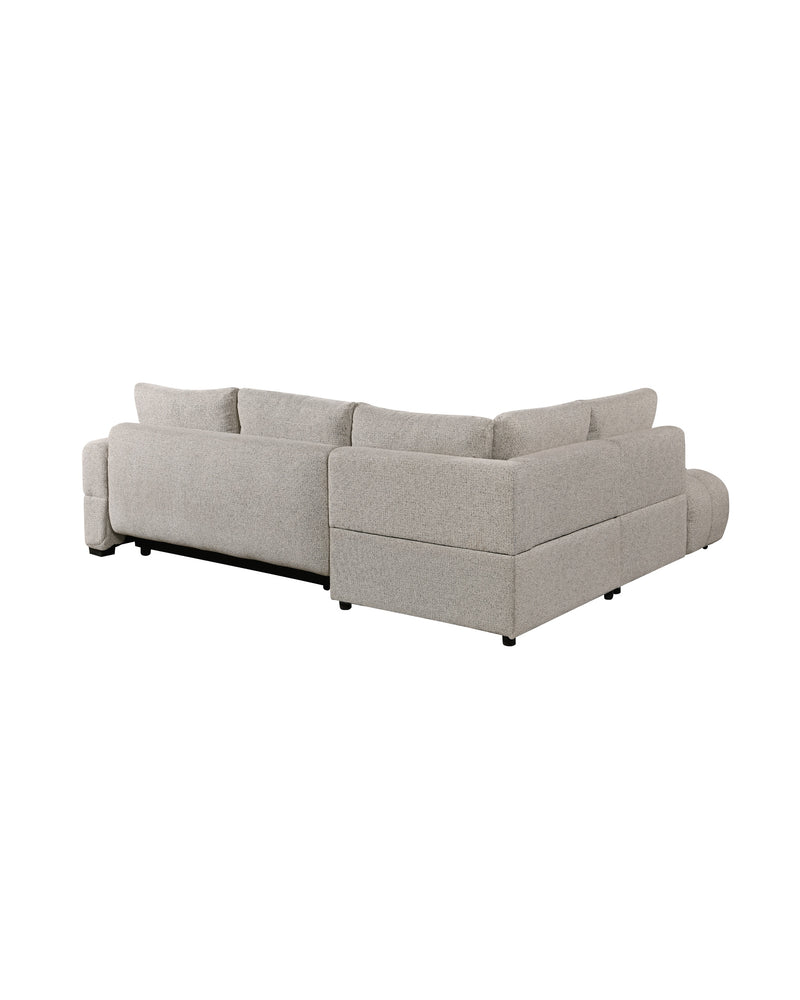 Aykah chenille Harmony Sectional in Oat Tweed, left-facing, rear view showing the frame and seams