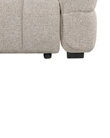 Aykah chenille Harmony Sectional in Oat Tweed, close-up of the seam and stitching