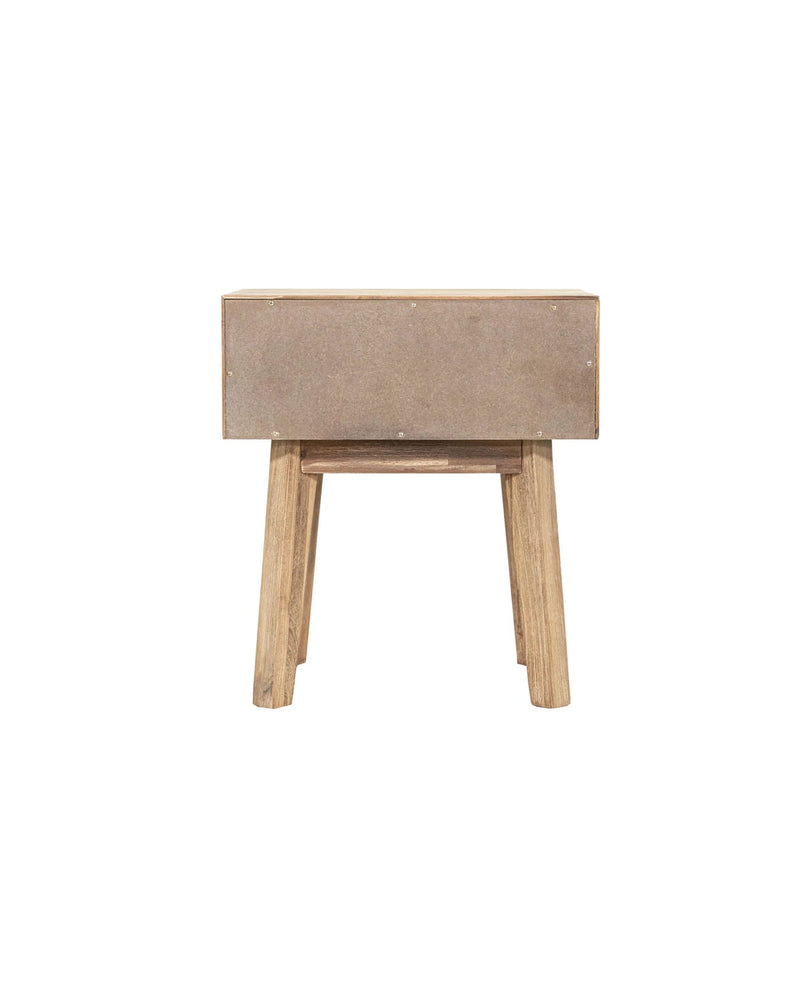 Homestead 1 Drawer Nightstand in Light Driftwood, back view showing the finished reverse