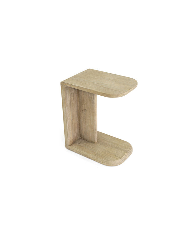 Homestead C-Shaped Side Table in Light Driftwood, three-quarter view