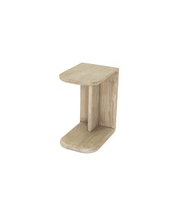 Homestead C-Shaped Side Table in Light Driftwood, three-quarter view