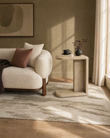 Homestead C-Shaped Side Table in Light Driftwood, styled in a living room, view 2