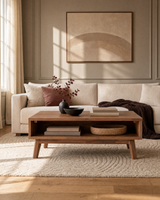 Homestead Coffee Table in Warm Pecan, styled in a living room
