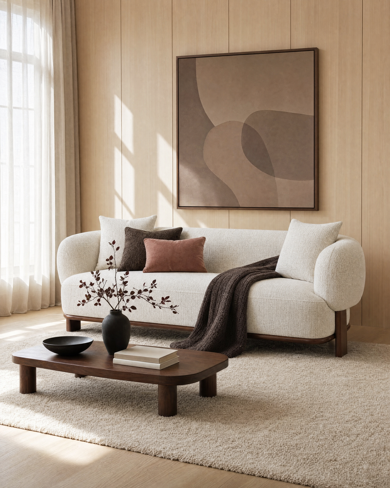 Hugo Sofa in Butter Oat, styled in a living room