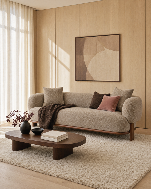 Hugo Sofa in Praline Creme, styled in a living room