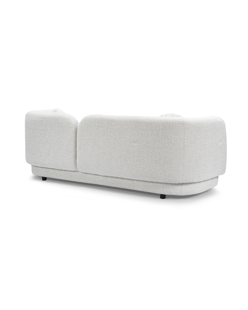 Juniper Sofa in Meringue Bouclé, back view showing the finished reverse