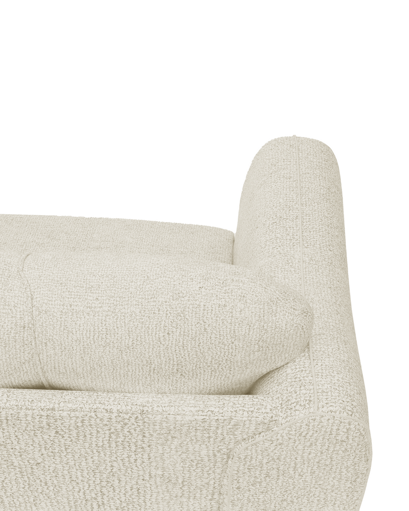 Aykah Juno Loveseat in cream, arm and seat detail