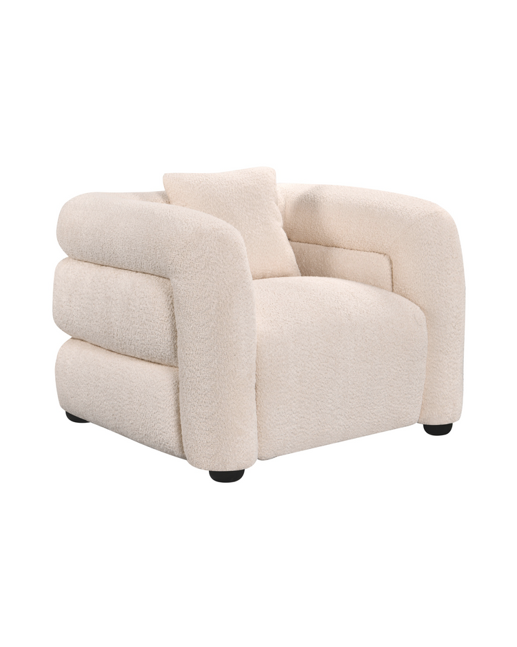 Aykah velvet-feel Lillian Armchair in Vanilla Soufflé, three-quarter view