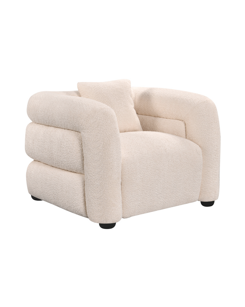 Aykah velvet-feel Lillian Armchair in Vanilla Soufflé, three-quarter view