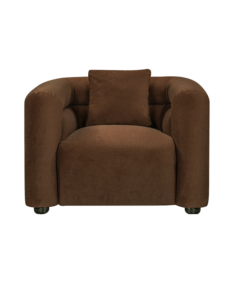 Aykah velvet-feel Lillian Armchair in Warm Espresso, front view
