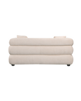 Aykah velvet-feel Lillian Loveseat in Vanilla Soufflé, rear view showing the frame and seams