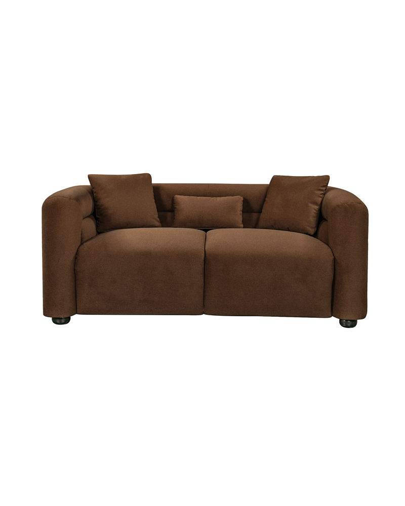 Aykah velvet-feel Lillian Loveseat in Warm Espresso, front view