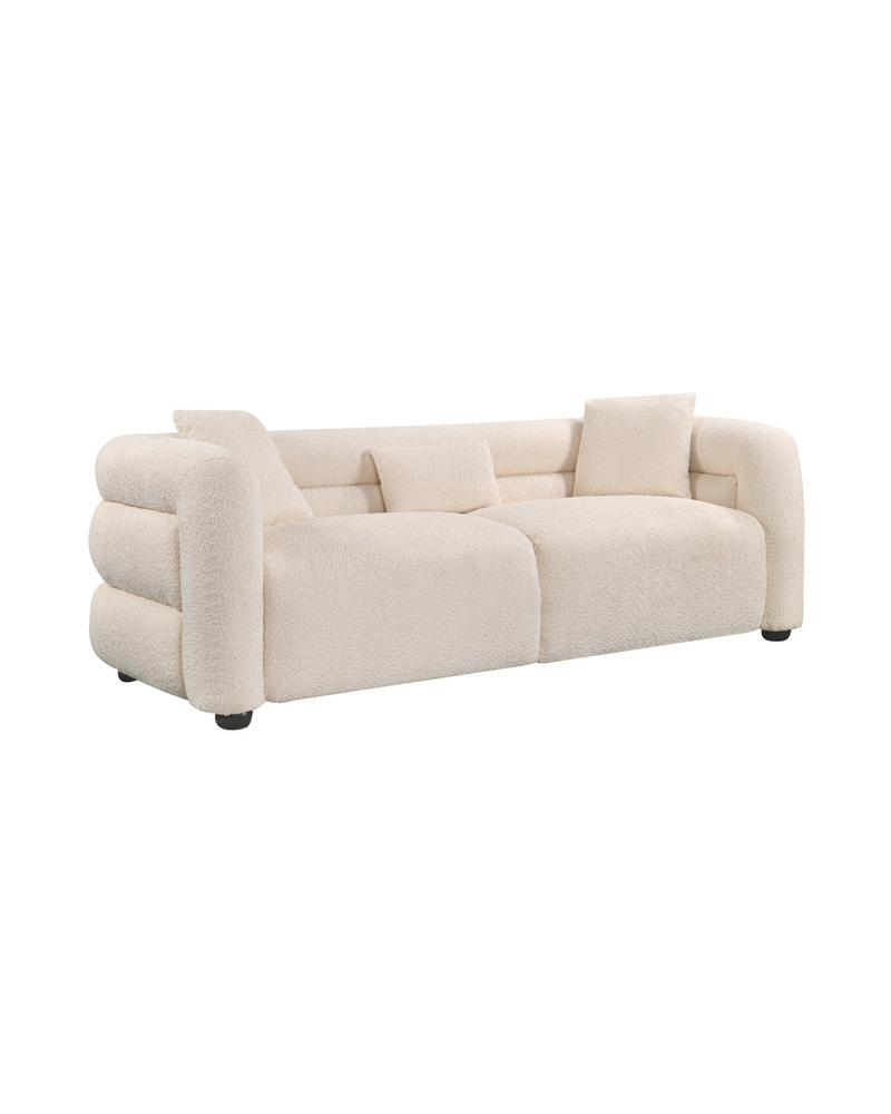 Aykah velvet-feel Lillian Sofa in Vanilla Soufflé, three-quarter view