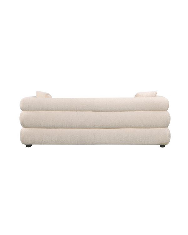 Aykah velvet-feel Lillian Sofa in Vanilla Soufflé, rear view showing the frame and seams