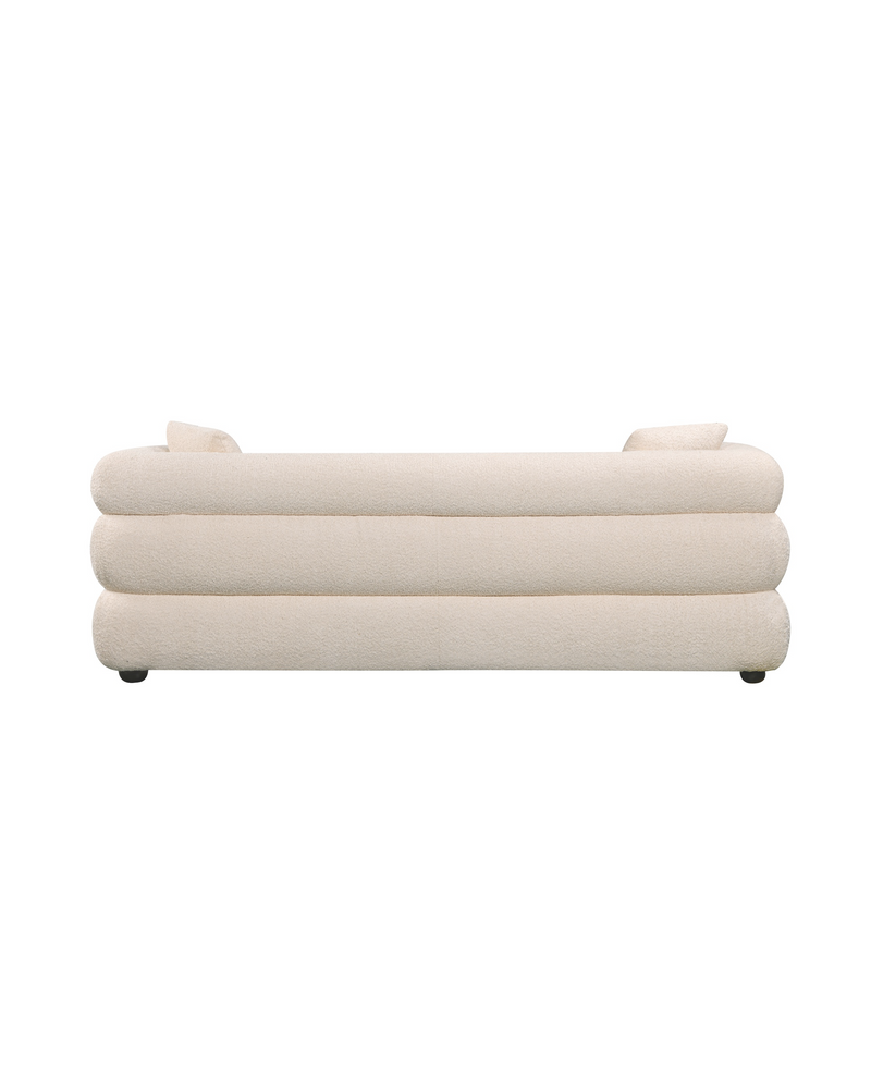 Aykah velvet-feel Lillian Sofa in Vanilla Soufflé, rear view showing the frame and seams