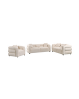 Aykah velvet-feel Lillian Sofa in Vanilla Soufflé, close-up of the seam and stitching