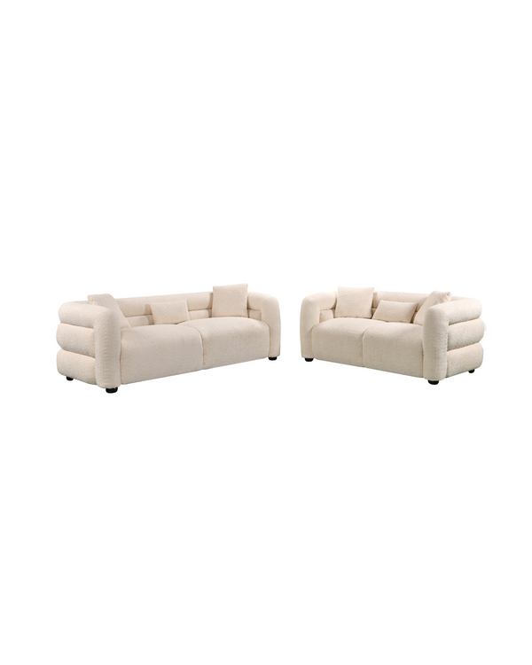 Aykah velvet-feel Lillian Sofa in Vanilla Soufflé, close-up of the fabric texture