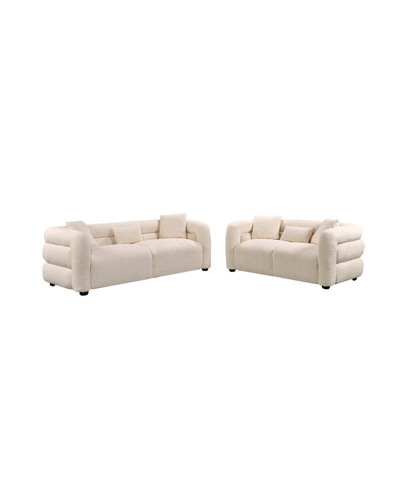 Aykah velvet-feel Lillian Sofa in Vanilla Soufflé, close-up of the fabric texture