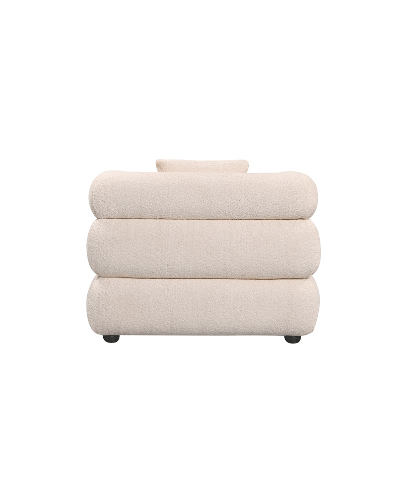 Aykah velvet-feel Lillian Sofa in Vanilla Soufflé, side profile showing depth