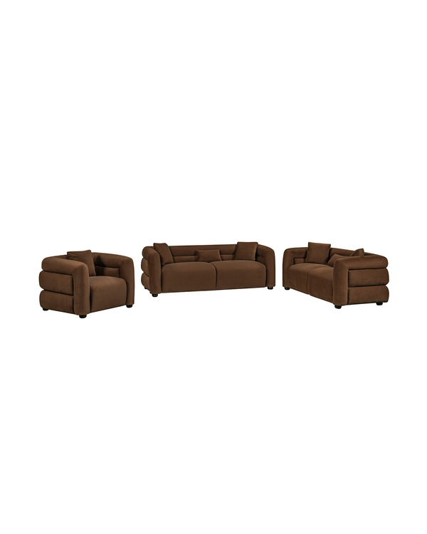 Aykah velvet-feel Lillian Sofa in Warm Espresso, close-up of the seam and stitching