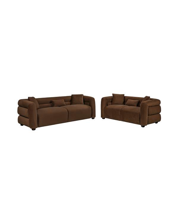 Aykah velvet-feel Lillian Sofa in Warm Espresso, close-up of the fabric texture