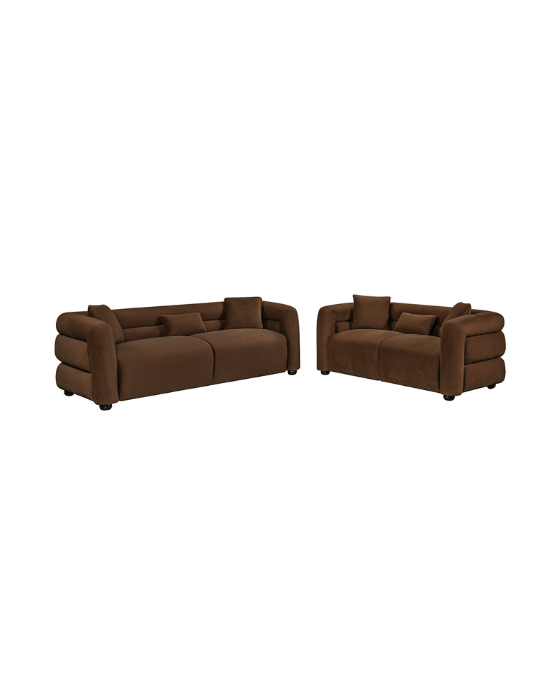 Aykah velvet-feel Lillian Sofa in Warm Espresso, close-up of the fabric texture