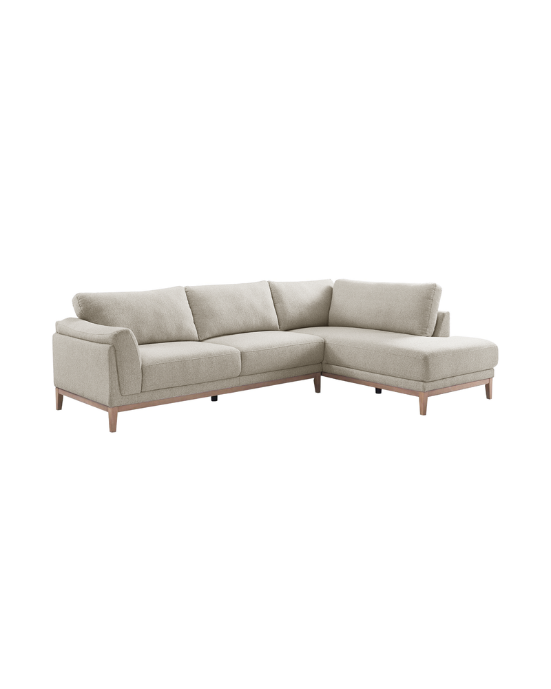 Upholstered Liva Sectional in Natural Dune, right facing, three-quarter view showing seat depth