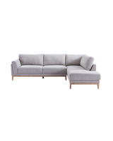 Upholstered Liva Sectional in Truffle Grey, right facing, front view with soft woven fabric