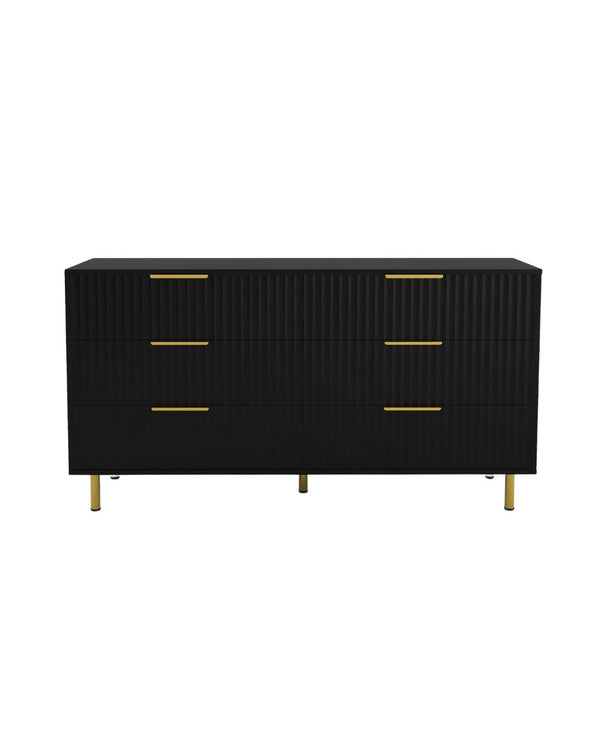 Luna Dresser in Black, front view with vertical fluted fronts