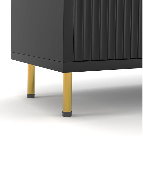 Close-up of the fluted doors on the Luna Media Unit in Black