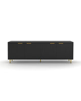 Luna Media Unit in Black, front view with fluted doors