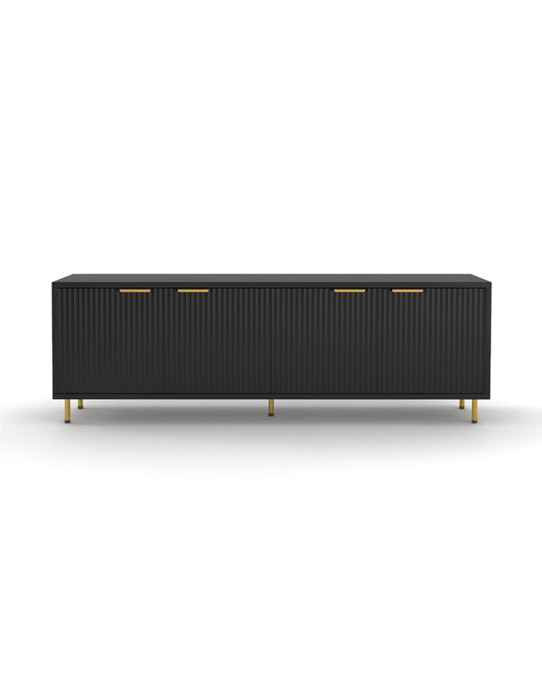 Luna Media Unit in Black, front view with fluted doors