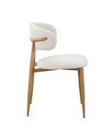 Bouclé Mabel Dining Chair with Oak-finish metal legs, side profile showing frame depth
