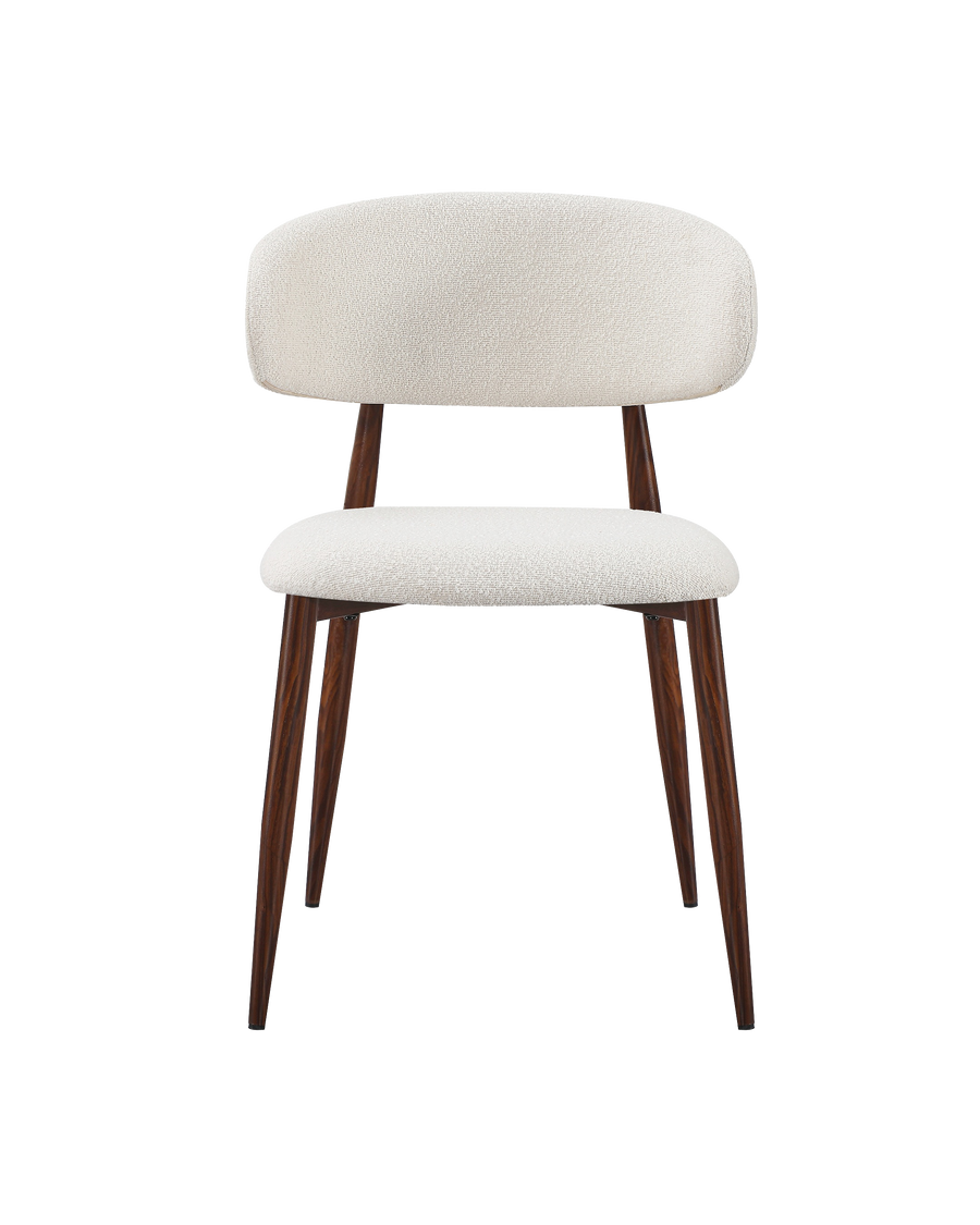 Mabel Dining Chair with Walnut-finish metal legs, cutout on a plain background