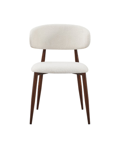 Aykah Bouclé Mabel Dining Chair with Walnut-finish metal legs, front view