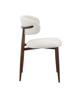 Bouclé Mabel Dining Chair with Walnut-finish metal legs, side profile showing frame depth